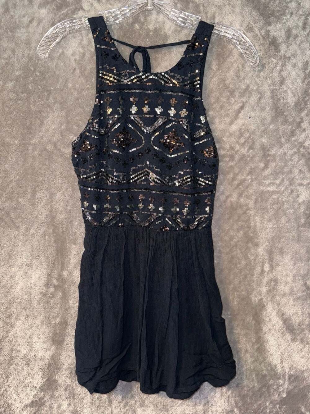 Hollister Black Sequin Embellished Halter Dress Size XS